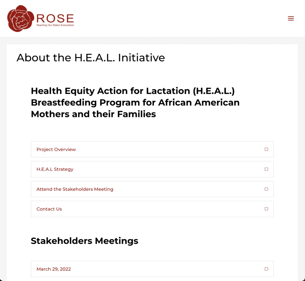 Health Equity Action for Lactation (H.E.A.L.) – Breastfeeding Program for African American Mothers and their Families