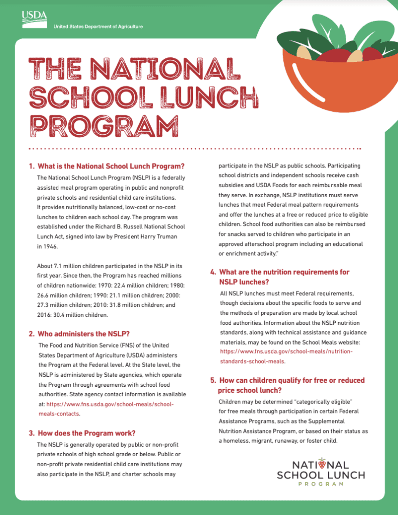 National School Lunch Program Fact Sheet