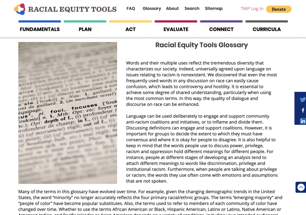 Website: Racial Equity Tools Glossary