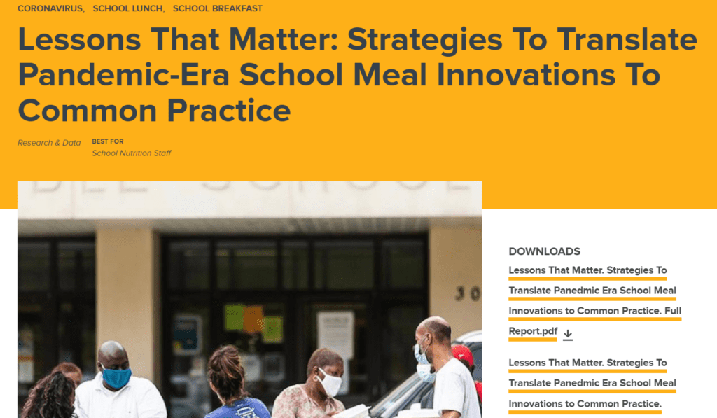 Lessons That Matter: Strategies to Translate Pandemic-Era School Meal Innovations to Common Practice